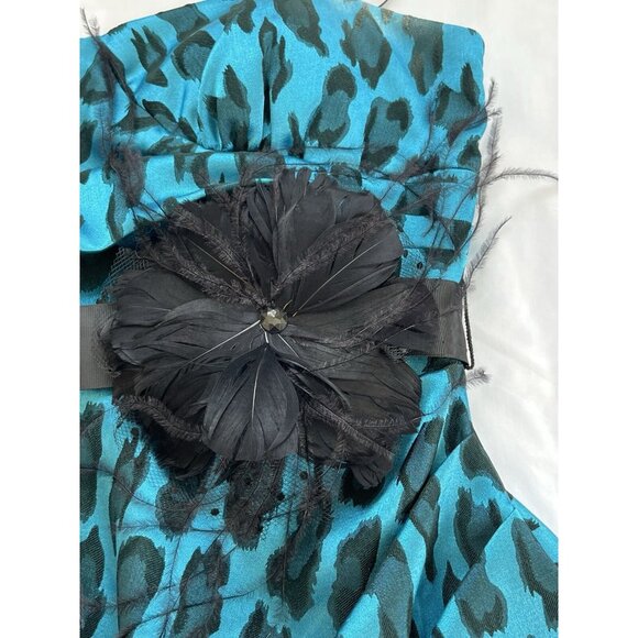 City Studio Blue & Black Leopard‎ Ruffle Dress Size 5 Junior Y2K Prom Feathers - Picture 6 of 11